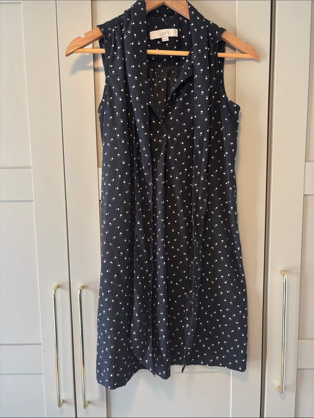LOFT Navy Sleeveless Midi Dress with White Dot Accents